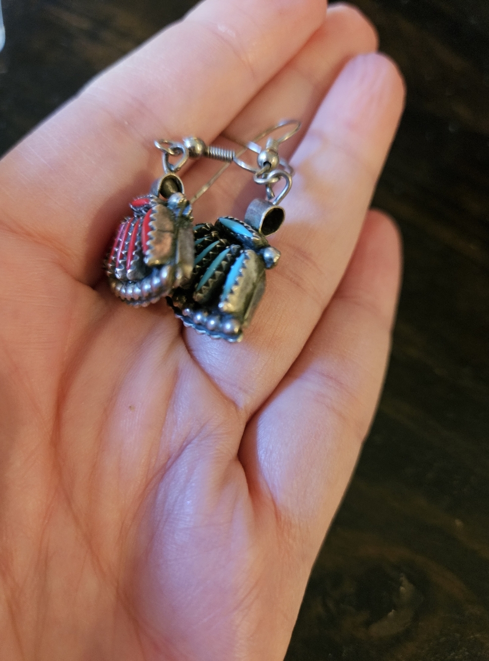 Reserved. ..Vintage Zuni Reversible Coral/Turquoise Earrings - Picture 6 of 10